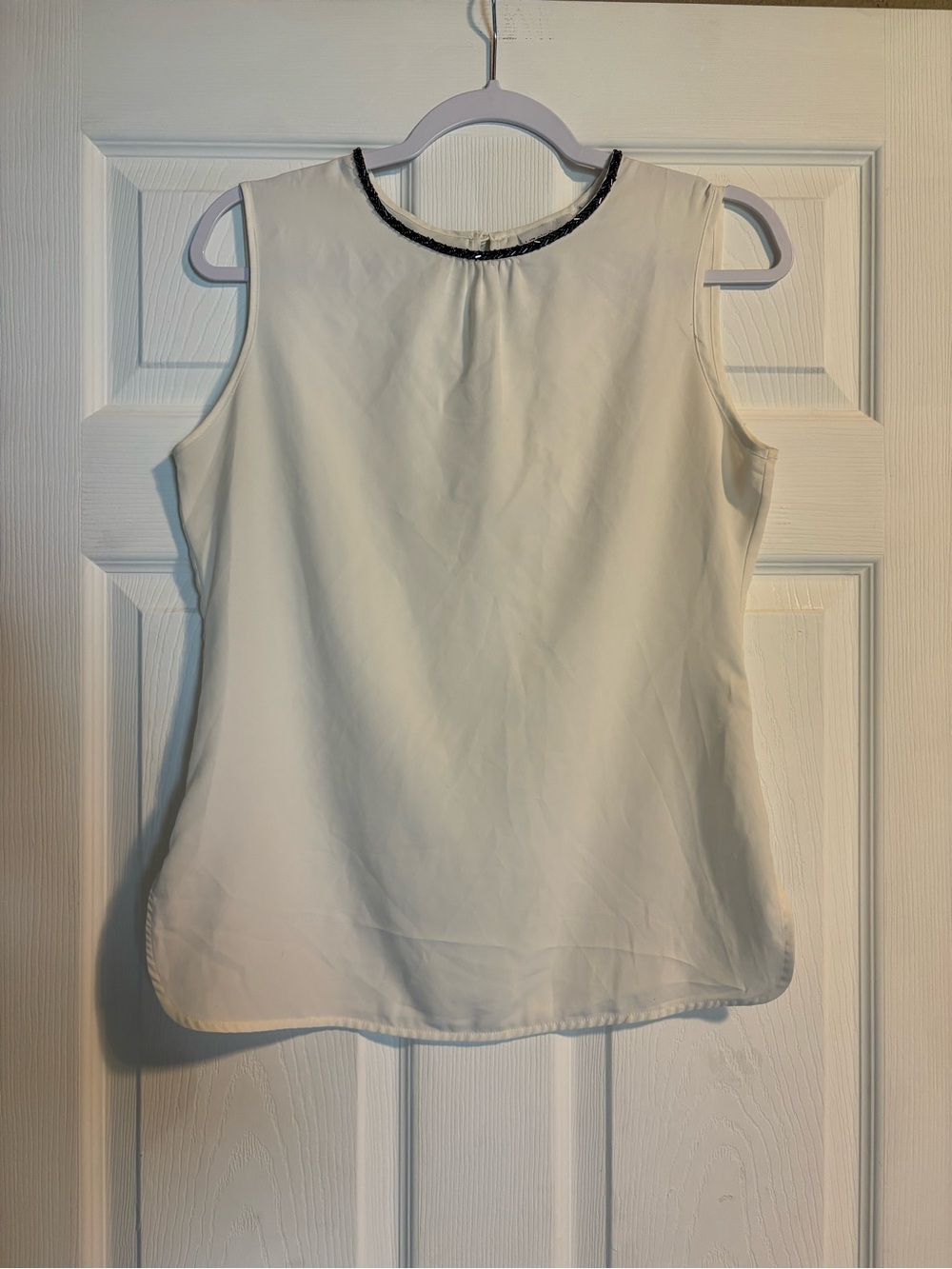 Liz Claiborne White Sleeveless Shell with Beaded Neckline
